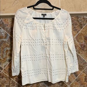 Women's Talbots Swiss Dot Long Sleeve Top in Ivory Size Medium 100% Cotton